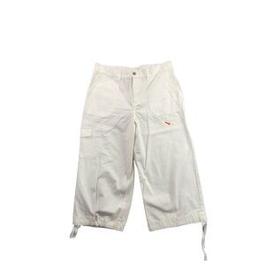 BASIC EDITIONS Cream Cargo Capris Cropped Pants Women Lg Elastic Waist DrawStrin